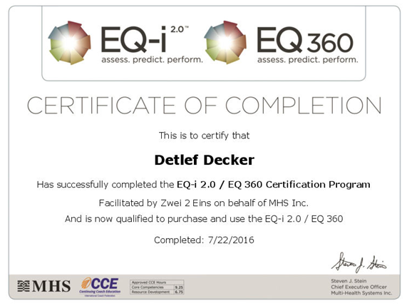 Zertifizierter Coach für Emotionale Intelligenz - Detlef Decker